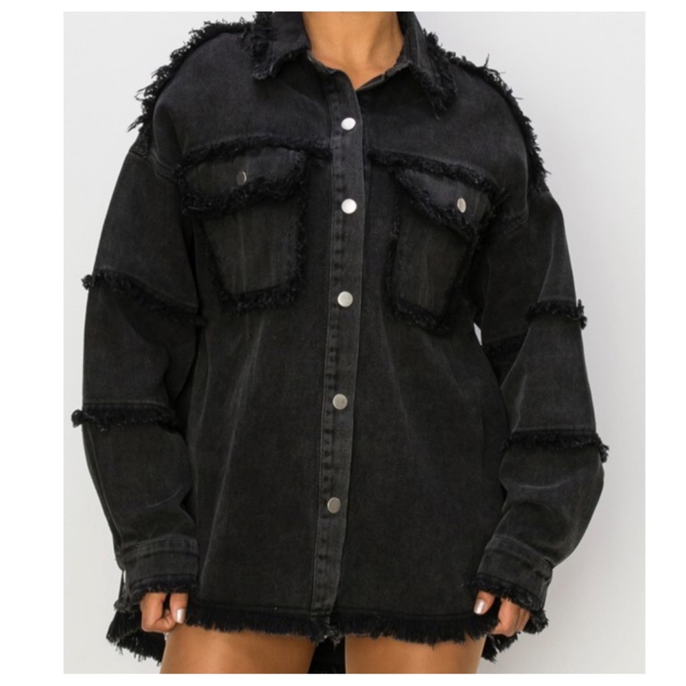 #31 Fabulous Black Rock N Roll Distressed Shacket Denim Jacket - Picture 3 of 9